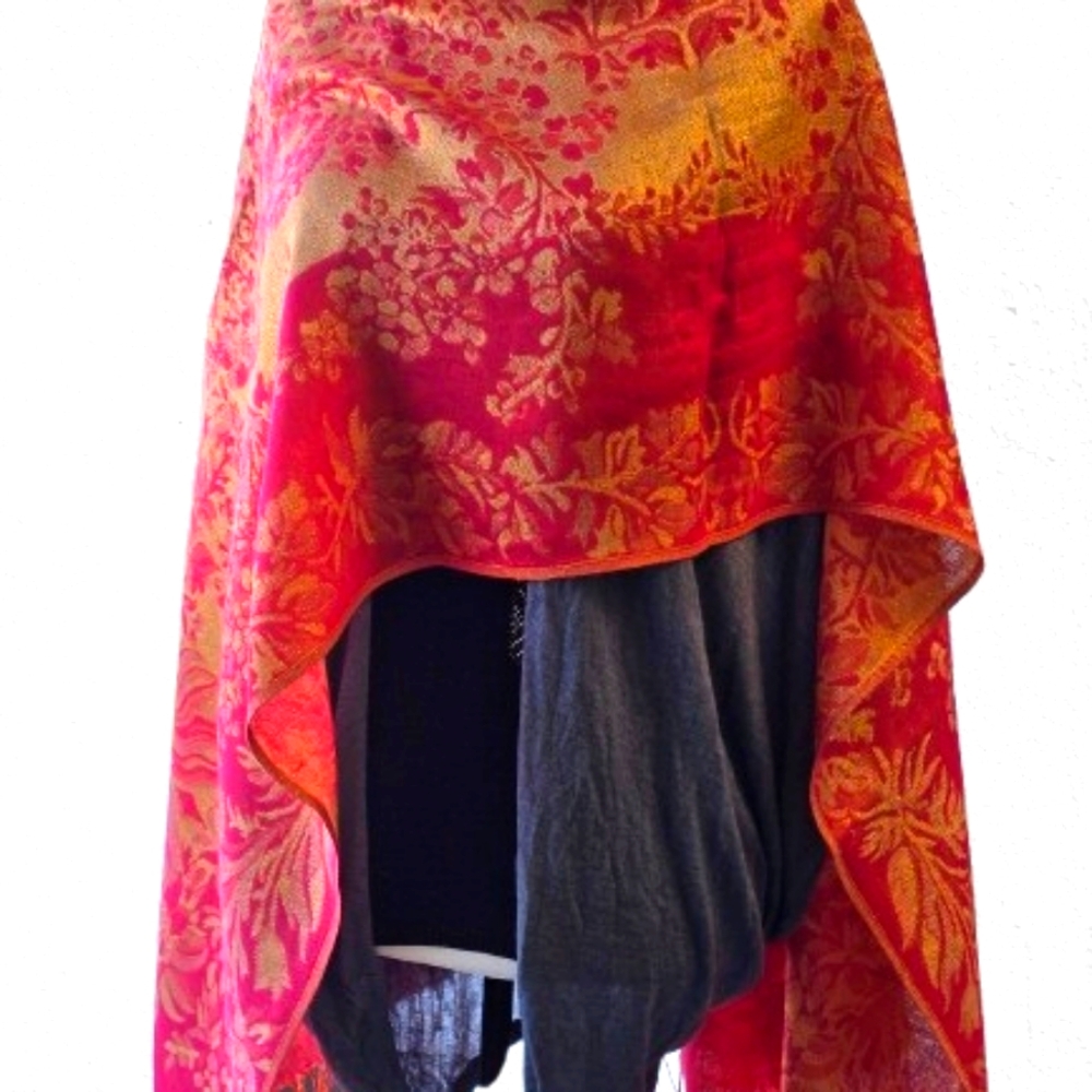 New Elegant Red and Gold Floral Shawl